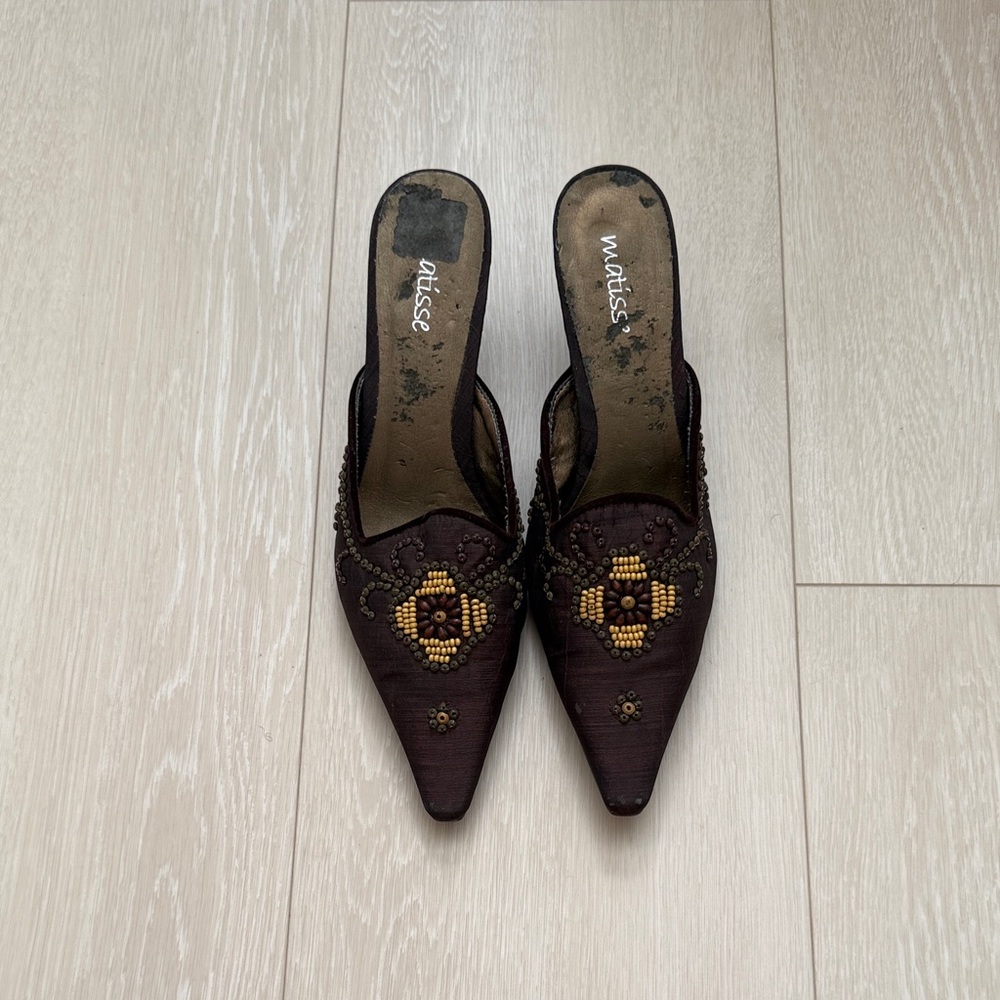 Matisse Dark Brown Beaded Heel Mules